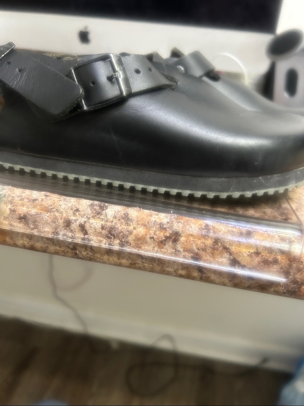 Black Leather Clog with Adjustable Buckles - Picture 7 of 11